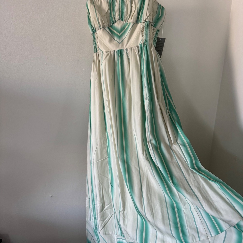 Du Paradis Striped Smocked Maxi Dress  Euro Summer Cottagecore Milkmaid Boho L - Picture 5 of 14